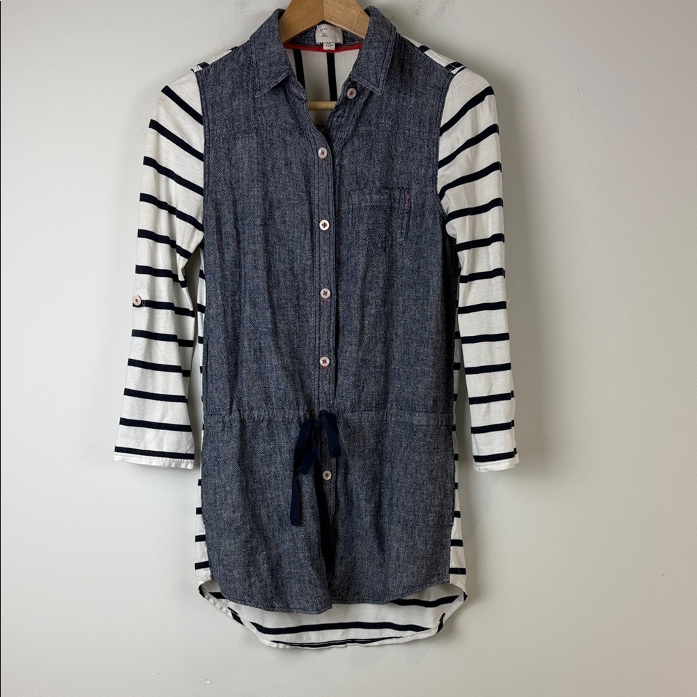 Anthropologie Striped Linen blend Tunic Top Size Extra Small